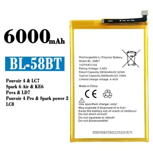 Batería BL-58BT para Tecno Pouvoir 4 / Pouvoir 4 Pro/ Spark 6 Air / Spark power 2