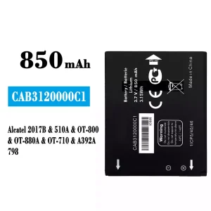 Batería CAB3120000C1 para Alcatel 2017B/510A/798/OT-800/OT-880A/OT-710/A392A